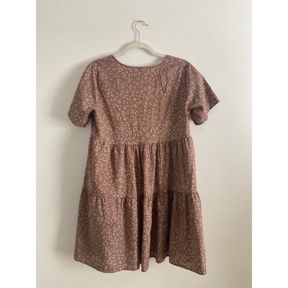 A New Day Women’s Tiered Short-Sleeve Dress Brown Leopard Print Cotton Size S - Picture 2 of 6